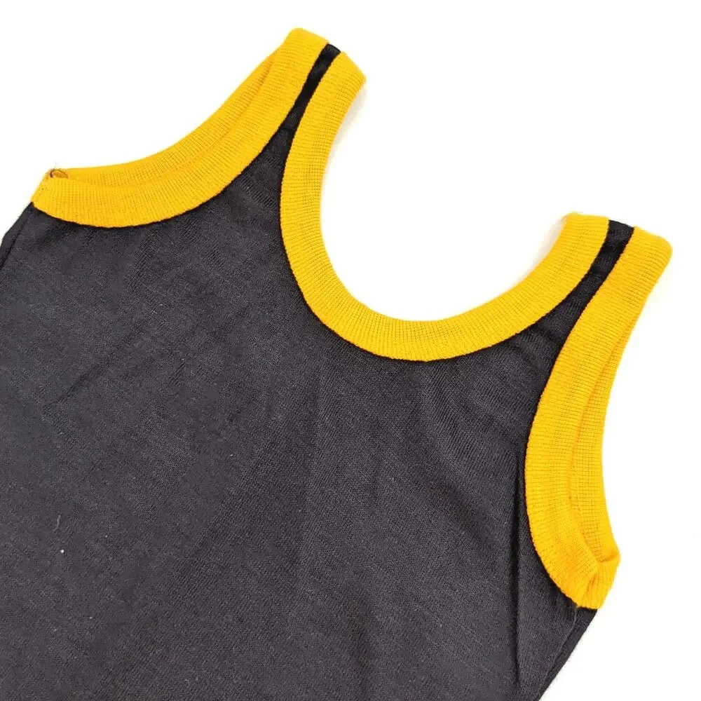 Vintage Dee Cee Rappers Tank Top Boys Sz 4 Black Yellow Ringer Retro Classic
